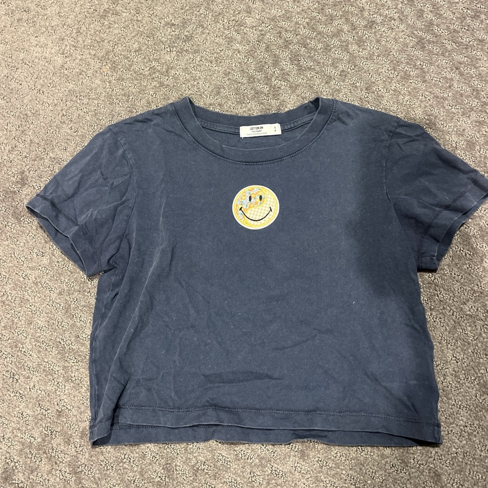 Cotton On Dark Blue Kids Tee with Yellow Smiley